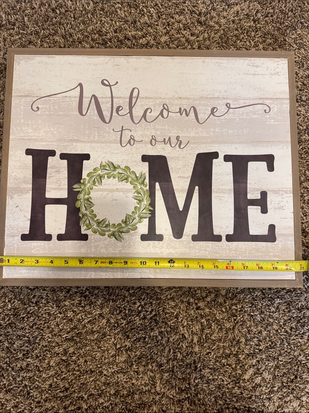 Welcome to Our Home Wall Sign - Green Wreath